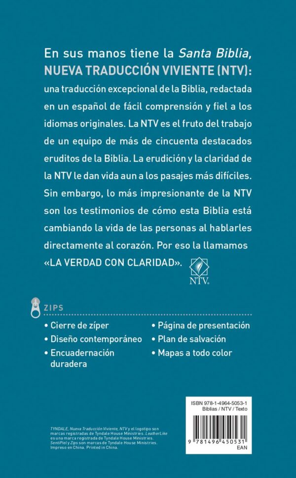 Santa Biblia NTV, Edicion ziper (Semipiel Azul Claro Océano)