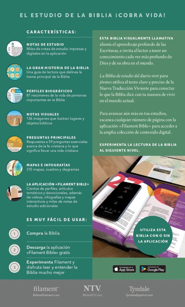 Biblia de Estudio del Diario Vivir para Jóvenes NTV con Filament