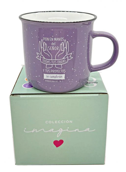 Colección Imagina | Taza “Pon en manos del Señor tus proyectos” – Proverbios 16:3