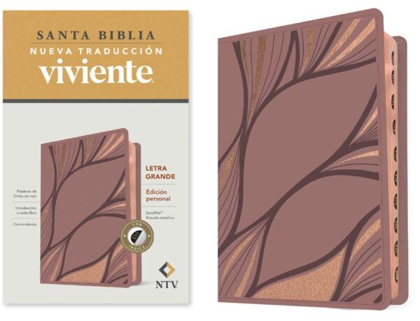 Santa Biblia NTV, Edición personal, letra grande - SentiPiel Rosado Metálico - índice