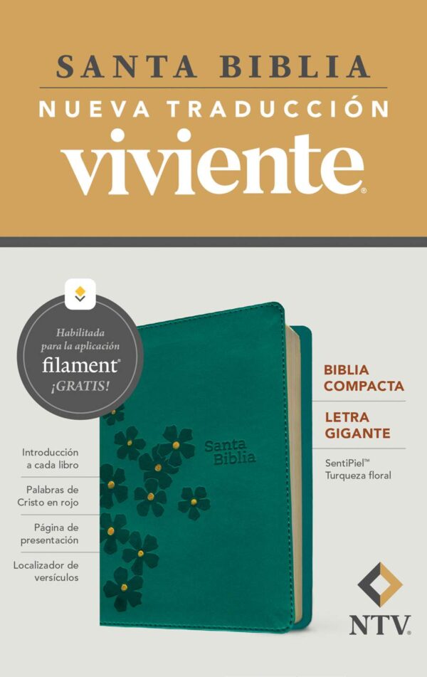 Biblia compacta NTV, letra gigante con Filament - SentiPiel Turqueza Floral
