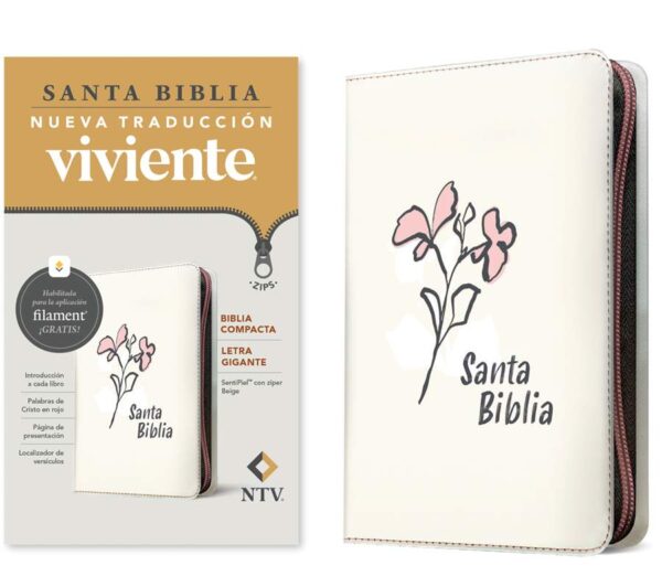 Biblia compacta NTV, letra gigante de zíper con Filament - SentiPiel con Ziper Beige