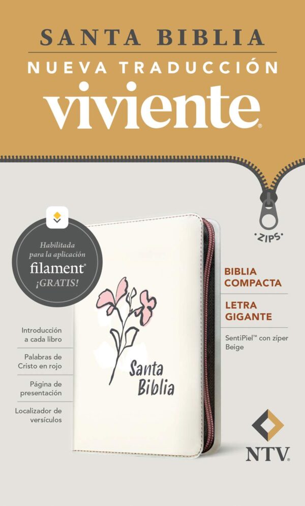 Biblia compacta NTV, letra gigante de zíper con Filament - SentiPiel con Ziper Beige