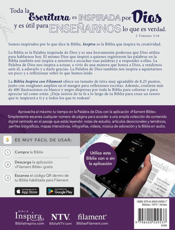 Biblia Inspira NTV con Filament – Tapa dura, Edición Lavanda